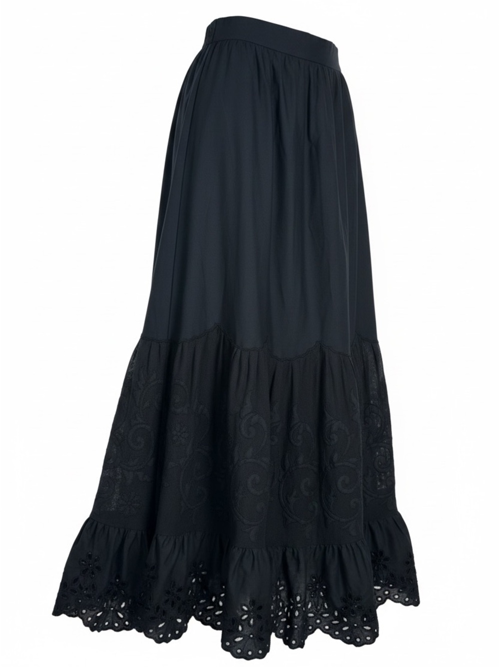 Abercrombie & Fitch Black Eyelet Floral Embroidered Boho Elevated Maxi Skirt